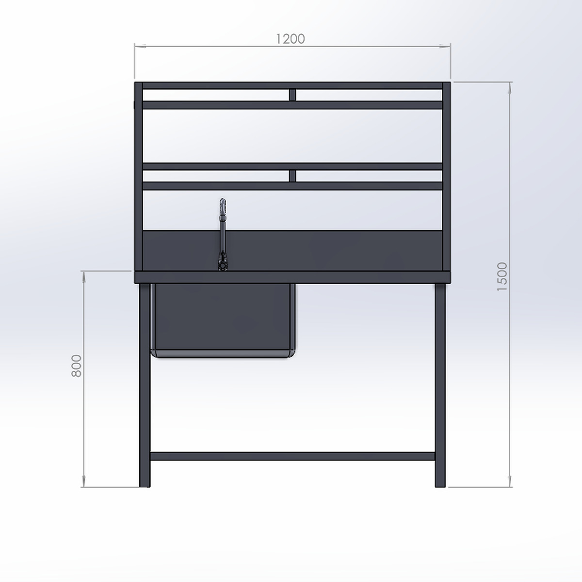 Chậu Rửa Công Nghiệp 1 Hố Có Bàn Chờ Và Kệ (700x1200x1500)