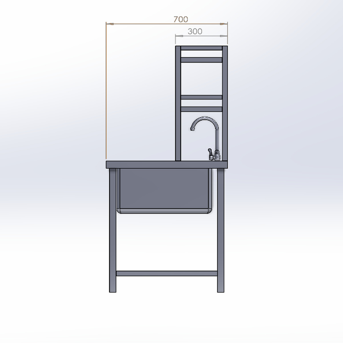 Chậu Rửa Công Nghiệp 1 Hố Có Bàn Chờ Và Kệ (700x1200x1500)