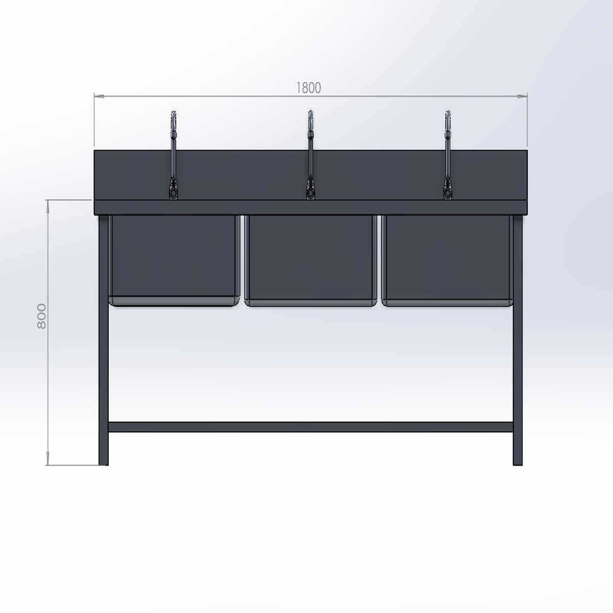 Chậu Rửa Công Nghiệp 3 Hố Tiêu Chuẩn (700x1800x800)