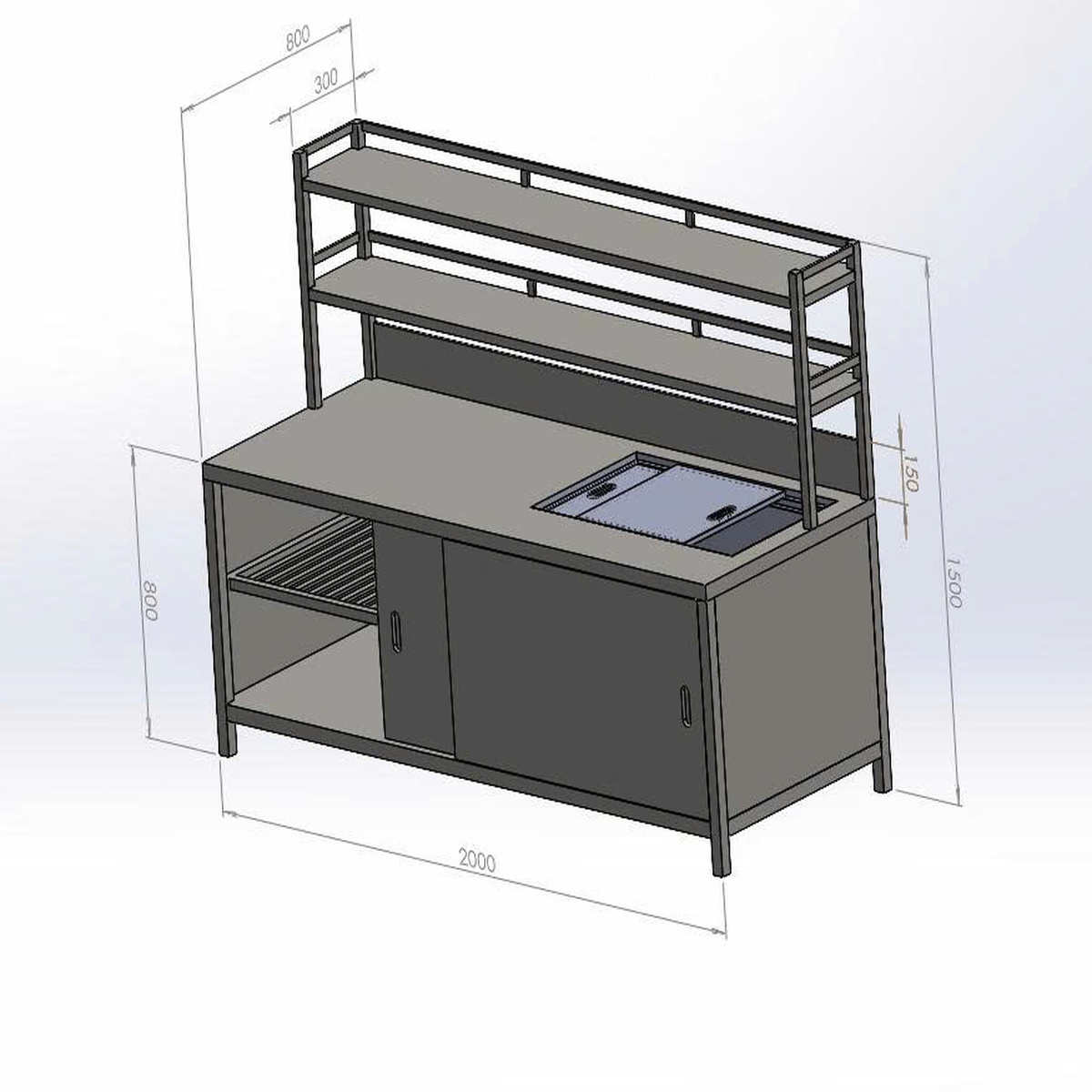 Quầy Pha Chế Inox Tích Hợp Chậu Rửa Và Kệ Trưng Bày