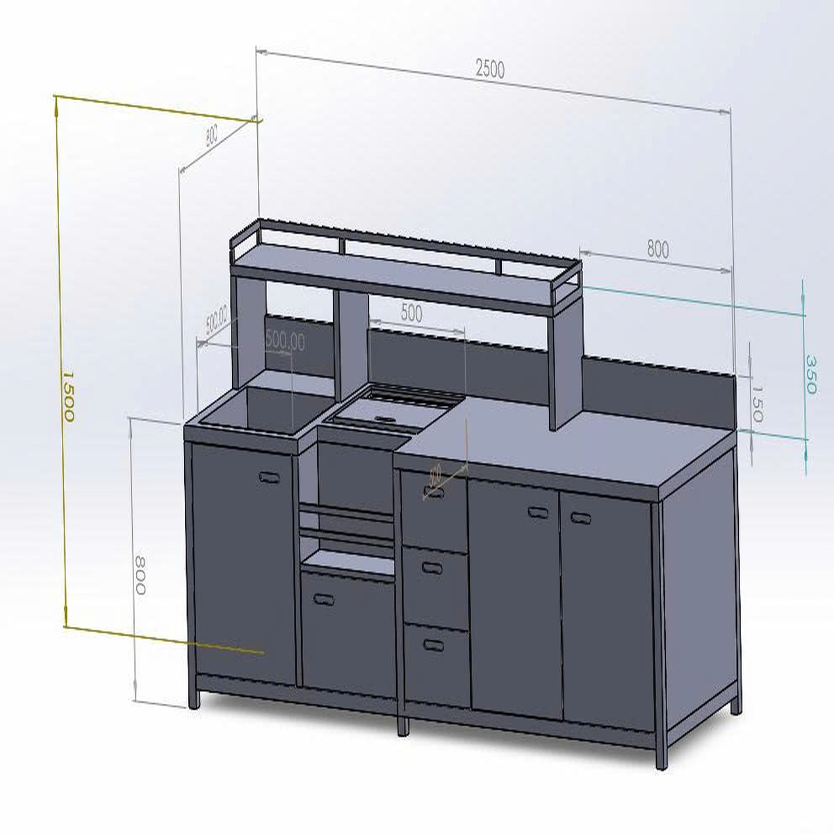 Quầy Pha Chế Trà Sữa Inox Tích Hợp Khay Topping