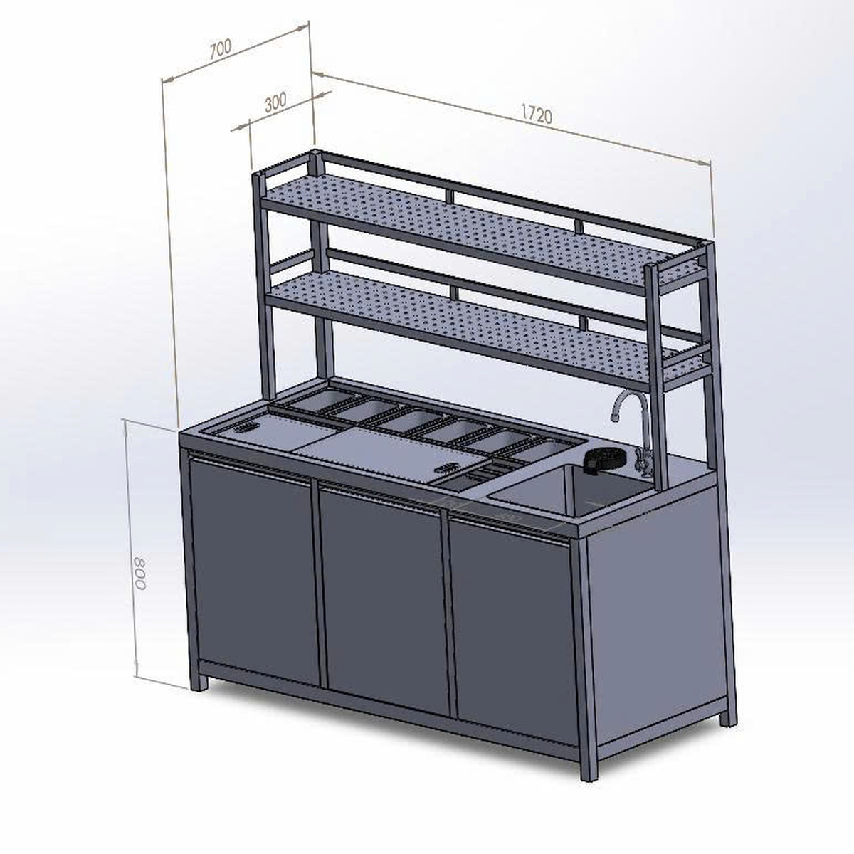Quầy Pha Chế Trà Sữa Inox Tích Hợp Khay Topping