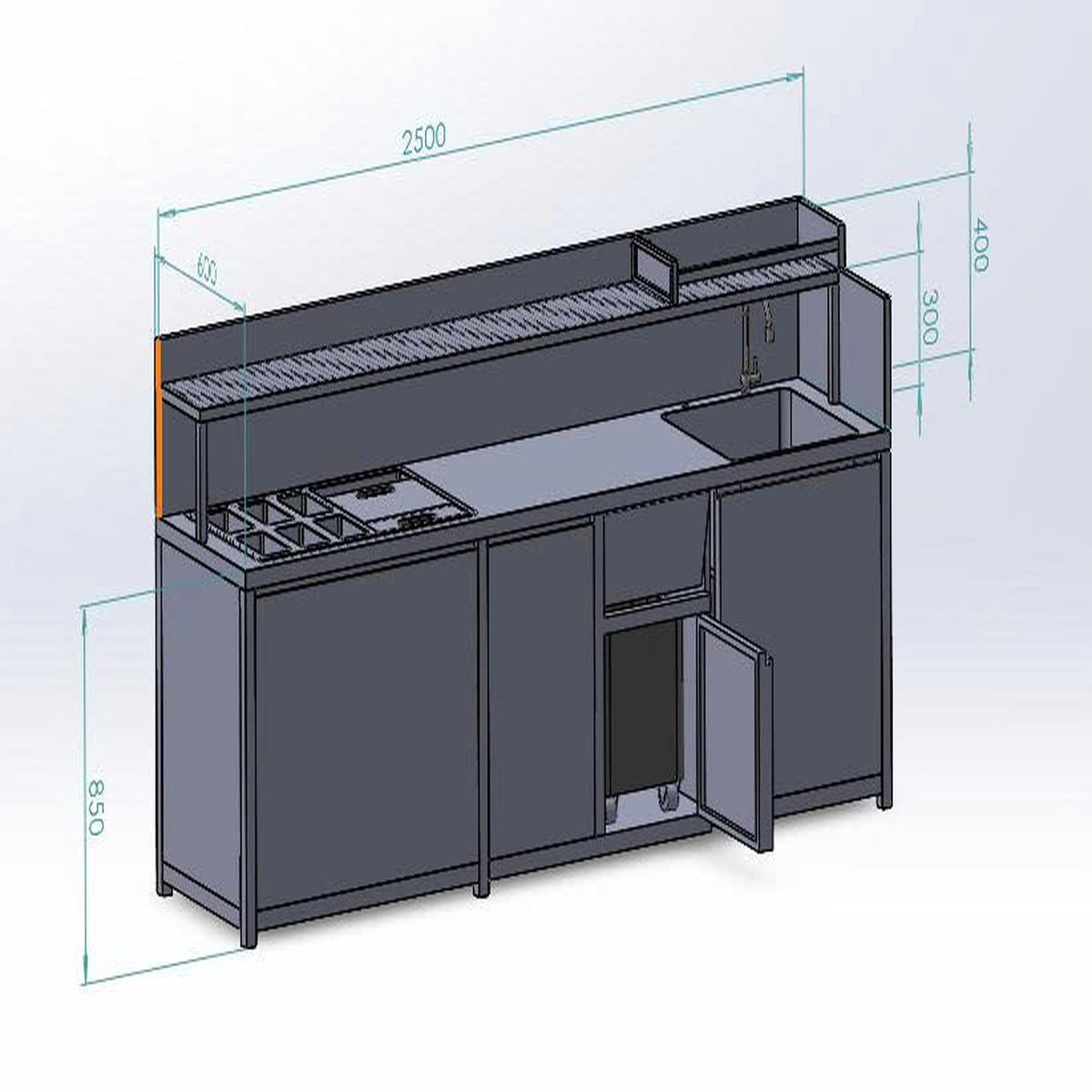 Quầy Pha Chế Trà Sữa Inox Tích Hợp Khay Topping