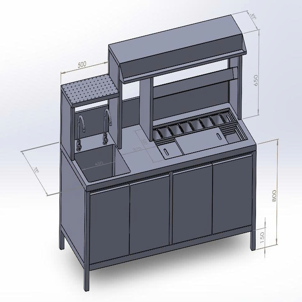 Quầy Pha Chế Trà Sữa Inox Tích Hợp Khay Topping