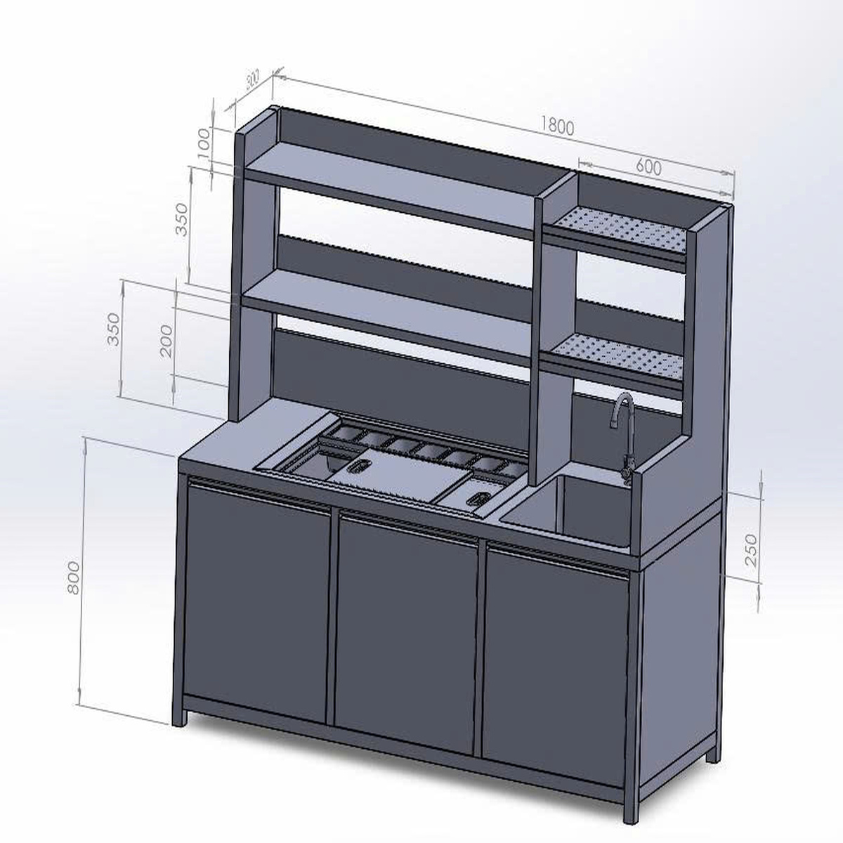 Quầy Pha Chế Trà Sữa Inox Tích Hợp Khay Topping