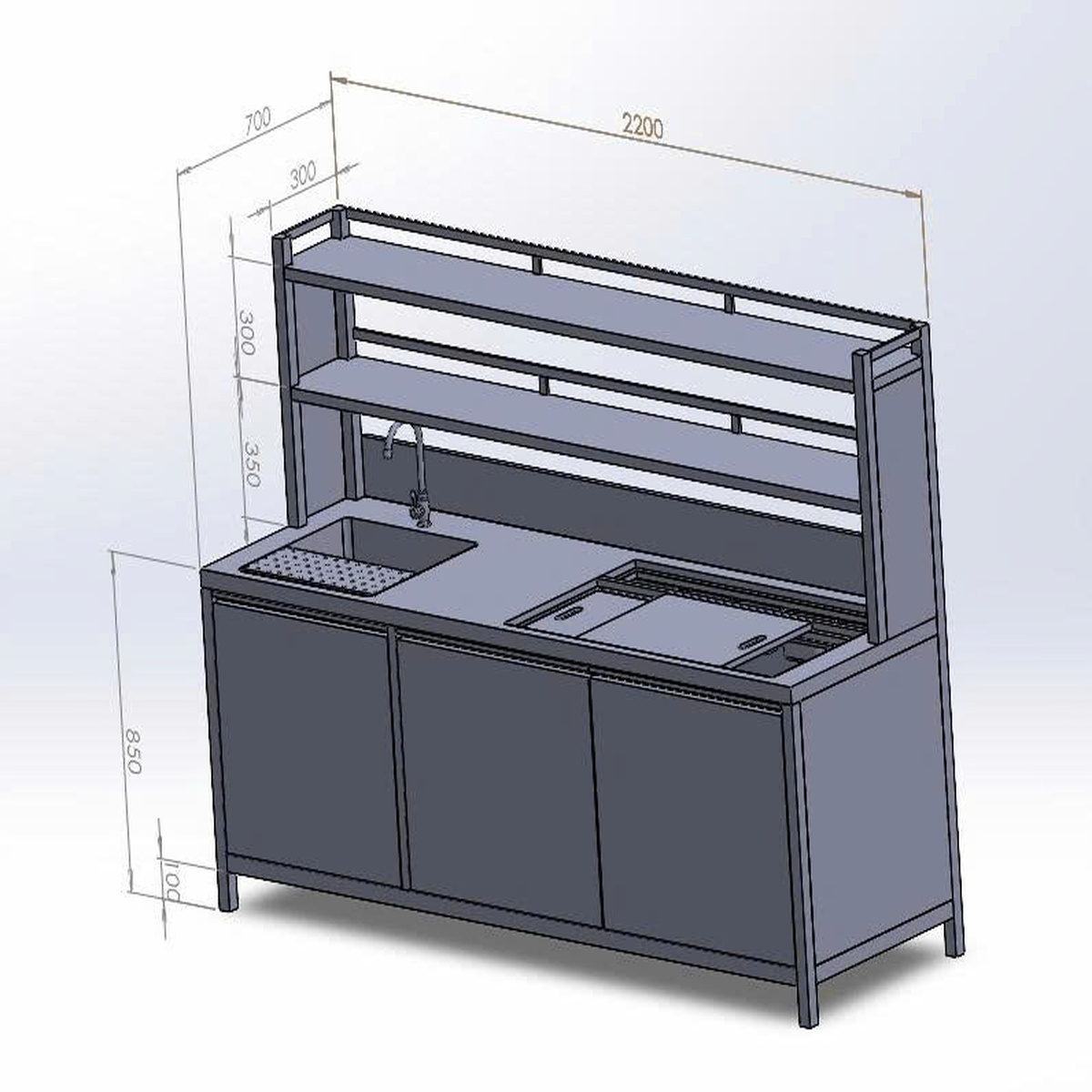 Quầy Pha Chế Trà Sữa Inox Tích Hợp Khay Topping