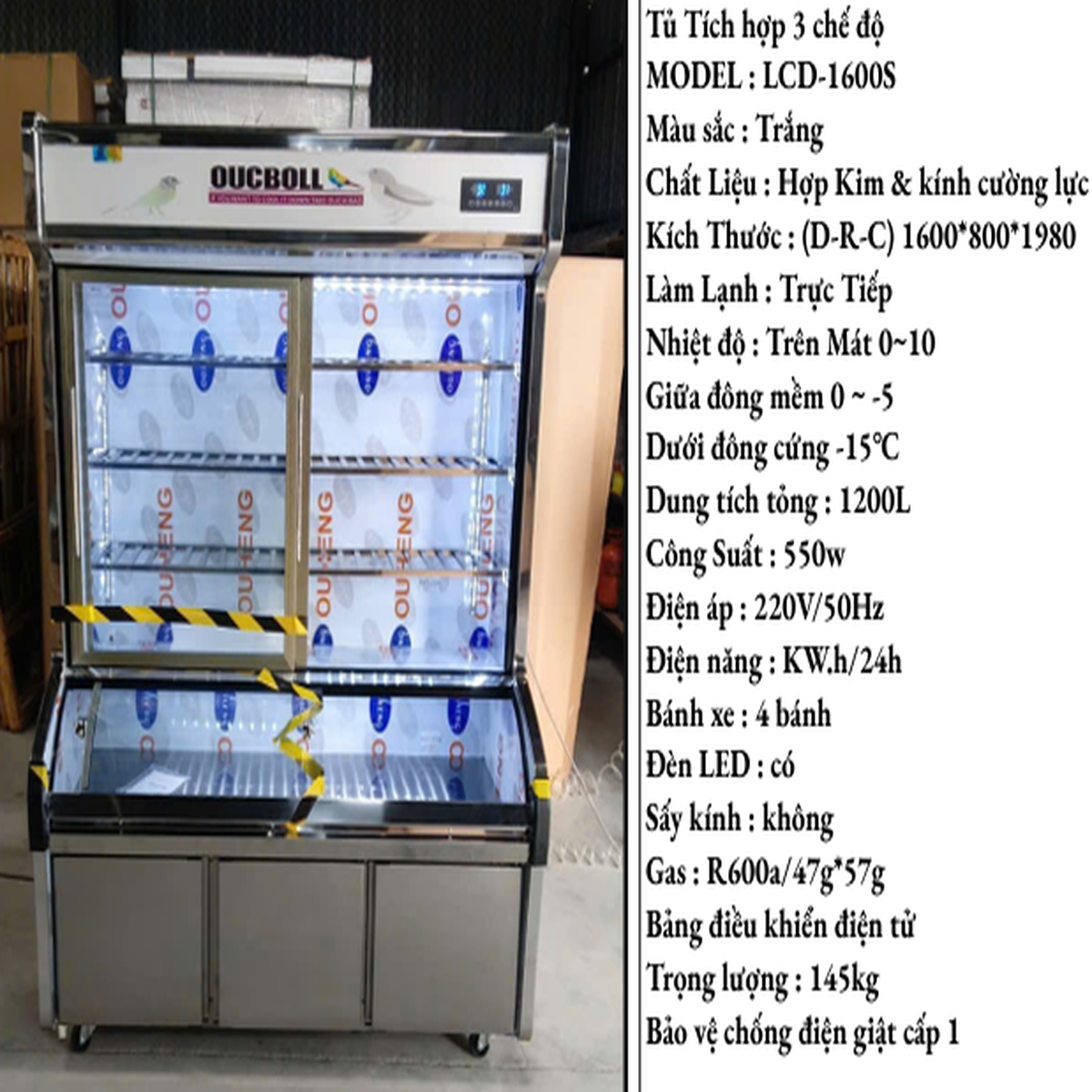 Tủ Trưng Bày Tích Hợp 3 Chế Độ Đông Mát LCD-1600S