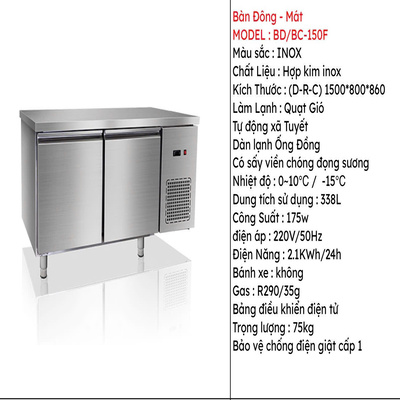 Bàn Đông - Mát Inox Quạt Gió 1m5 (BD/BC-150F)