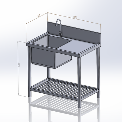 Chậu Rửa Công Nghiệp 1 Hố Có Bàn Chờ (700x1200x800)