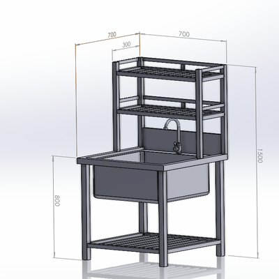 Chậu Rửa Công Nghiệp 1 Hố Có Kệ Trên (700x700x1500)