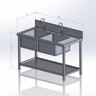 Chậu Rửa Công Nghiệp 2 Hố Có Bàn Chờ (700x1500x800)