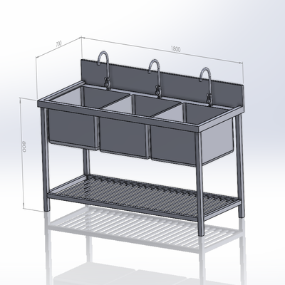 Chậu Rửa Công Nghiệp 3 Hố Tiêu Chuẩn (700x1800x800)