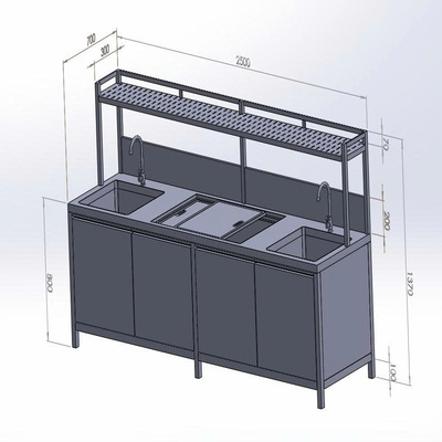 Quầy Pha Chế Inox Tích Hợp Chậu Rửa Và Kệ Trưng Bày