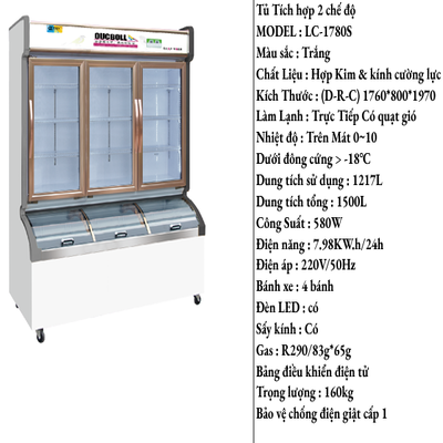 Tủ Trưng Bày Tích Hợp 2 Chế Độ Đông Mát LC-1780S (1217L)