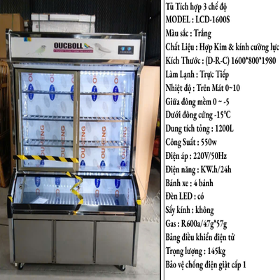 Tủ Trưng Bày Tích Hợp 3 Chế Độ Đông Mát LCD-1600S